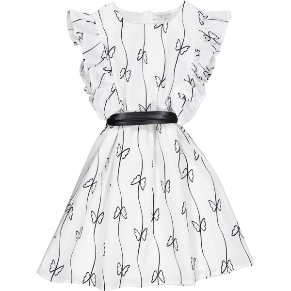 Παιδικό φόρεμα με λουλούδια λευκό-μαύρο για κορίτσια (9-16 ετών)