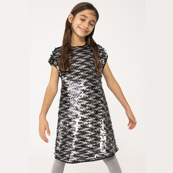 Παιδικό φόρεμα κοντομάνικο με παγιέτα γκρι Boboli 725554-SILVER για κορίτσια (4-16 ετών)