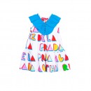 Παιδικό φόρεμα άσπρο με βολάν μπλε και γράμματα Agatha Ruiz De Prada 7VE3605 για κορίτσια (6-14 ετών)