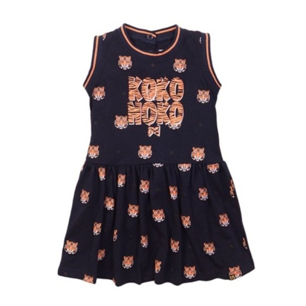 Παιδικό φόρεμα αμάνικο με στάμπα τίγρεις μπλε σκούρο Κoko Noko E38966-37 για κορίτσια (1-5 ετών)