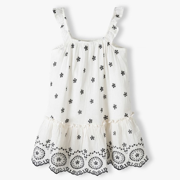 Παιδικό φόρεμα με κεντημένα σχέδια εκρού-μαύρο Minoti FIELD3 για κορίτσια (3-8 ετών)