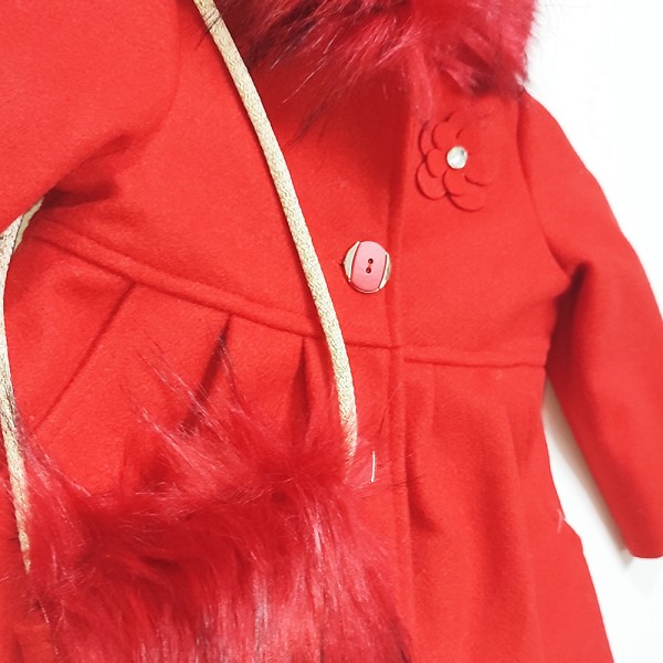 Βρεφικό παλτό με γούνα και τσαντάκι κόκκινο (18-36 μηνών)