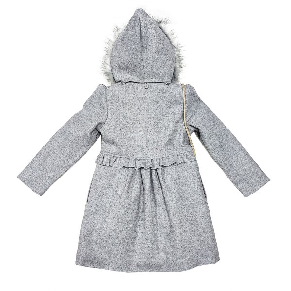 Παιδικό παλτό με βολάν, γούνα και τσαντάκι γκρι για κορίτσια (11-13 ετών)