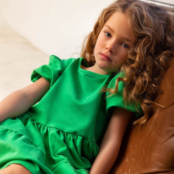 Παιδικό φόρεμα βαμβακερό πράσινο Alice A11022 για κορίτσια (2-12 ετών)