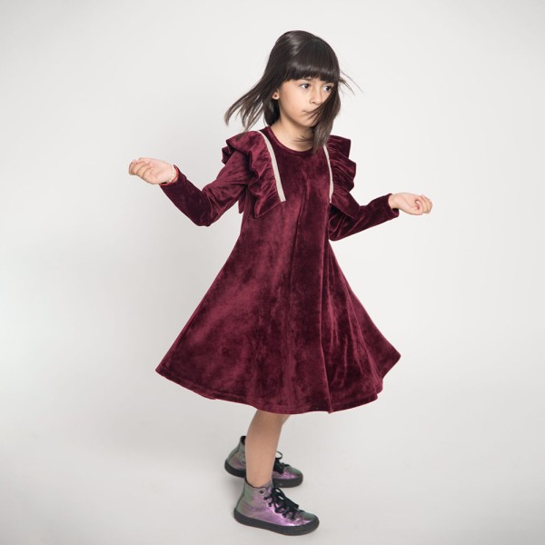 Παιδικό φόρεμα με μακρύ μανίκι μπορντό Melin Rose MRW23-1148 για κορίτσια (6-12 ετών)