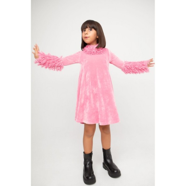 Παιδικό φόρεμα με γούνα ροζ βελούδο Melin Rose MRW24-1163 για κορίτσια (10-12 ετών)