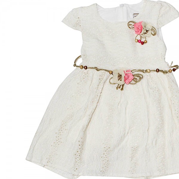 Παιδικό φόρεμα με δαντέλα και τσαντάκι μπεζ για κορίτσια (1-4 ετών)