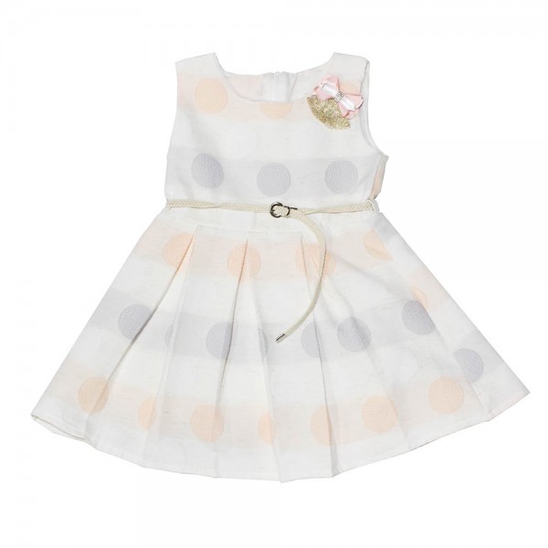 Παιδικό φόρεμα αμάνικο με κύκλους μπεζ-σομόν για κορίτσια (1-4 ετών)
