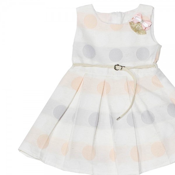 Παιδικό φόρεμα αμάνικο με κύκλους μπεζ-σομόν για κορίτσια (1-4 ετών)