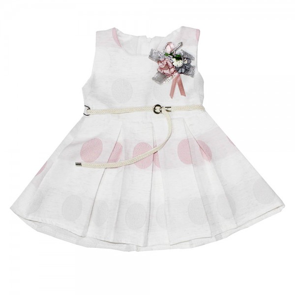 Παιδικό φόρεμα αμάνικο με κύκλους μπεζ-ροζ για κορίτσια (1-4 ετών)