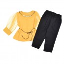 Παιδικό σετ μπλούζα με τούλινα μανίκια και παντελόνι μουσταρδί-μαύρο για κορίτσια (3-8 ετών)