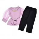 Παιδικό σετ μπλούζα με τούλινα μανίκια και παντελόνι μωβ για κορίτσια (3-8 ετών)