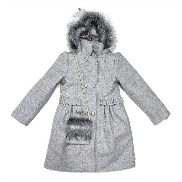 Παιδικό παλτό με βολάν, γούνα και τσαντάκι μωβ ανοιχτό (11-13 ετών)