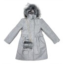 Παιδικό παλτό με βολάν, γούνα και τσαντάκι γκρι για κορίτσια (11-13 ετών)