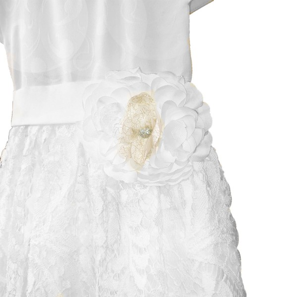 Παιδικό φόρεμα με δαντέλα και ζώνη λευκό για κορίτσια (5 ετών)