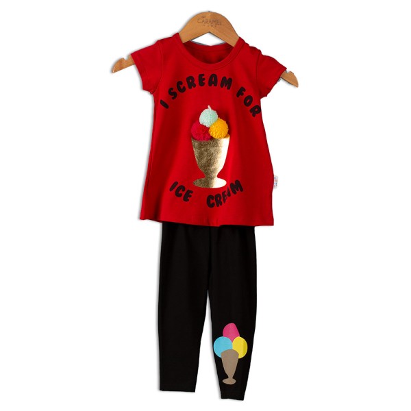 Παιδικό σετ t-shirt με κολάν κόκκινο-μαύρο για κορίτσια (2-4 ετών)