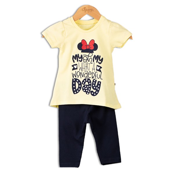 Παιδικό σετ t-shirt minnie με κολάν κίτρινο-μπλε για κορίτσια (3-6 ετών)