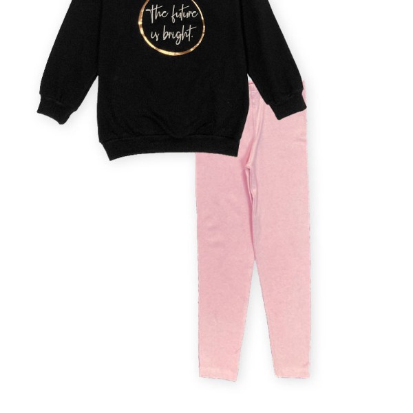 Παιδικό σετ μπλουζοφόρεμα με κολάν μαύρο-ροζ Action 12200049 (6-16 ετών)