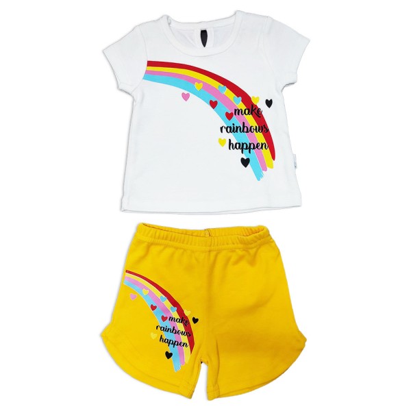 Βρεφικό σετ T-shirt και σορτς rainbow λευκό κίτρινο(12-24 μηνών)