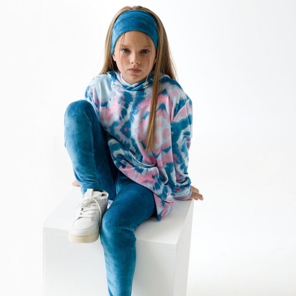 Παιδικό σετ κολάν tie dye βελουτέ ροζ-πετρόλ Alice A18071 για κορίτσια (2-12 ετών)