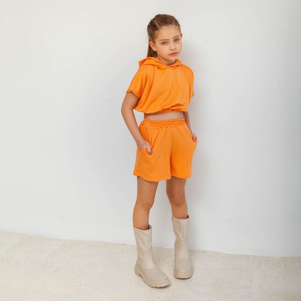 Παιδικό σετ μπλούζα με κουκούλα και σορτς πορτοκαλί Alice A18021 για κορίτσια (2-12 ετών)