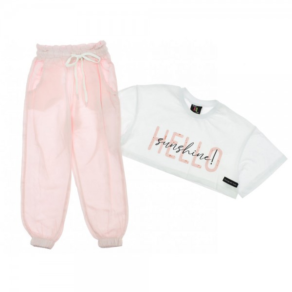 Παιδικό σετ μπλούζα παντελόνι λευκό-ροζ για κορίτσια (4-8 ετών)
