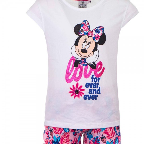 Παιδικό κοντομάνικο σετ Disney Minnie λευκό-ροζ για κορίτσια (3-8 ετών)