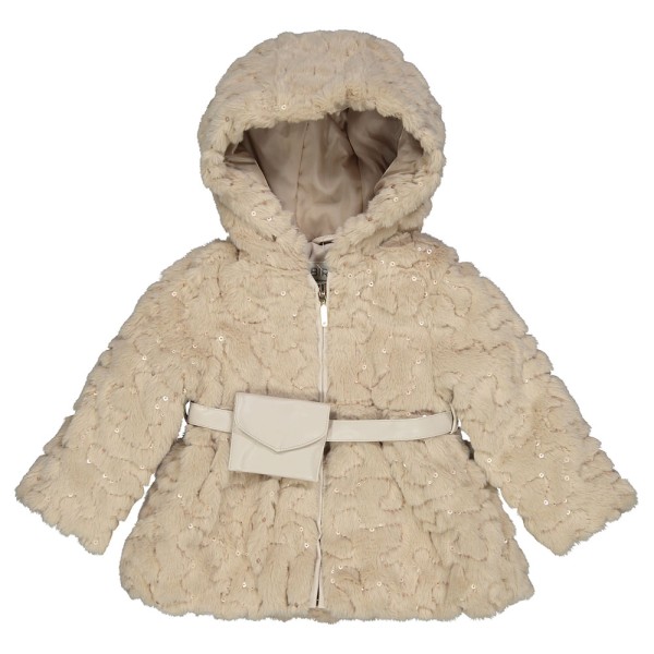 Παιδικό παλτό γούνα με παγιέτα ζώνη μπεζ για κορίτσια (4-7 ετών)