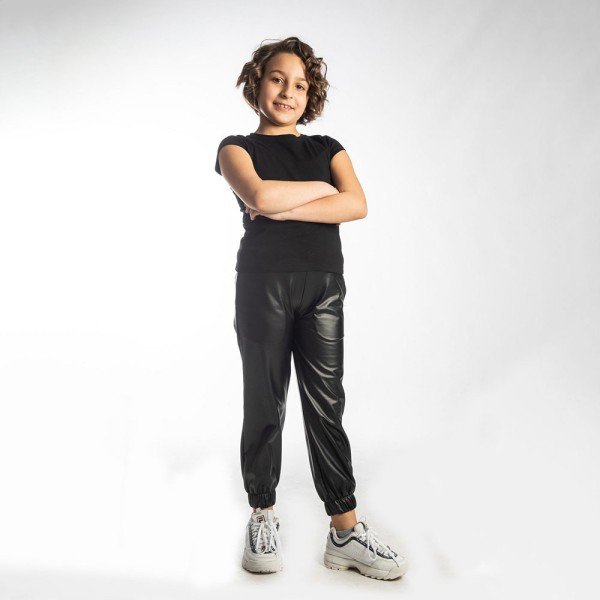 Παιδικό παντελόνι δερμάτινο μαύρο Joyce 216597 για κορίτσια (6-14 ετών)