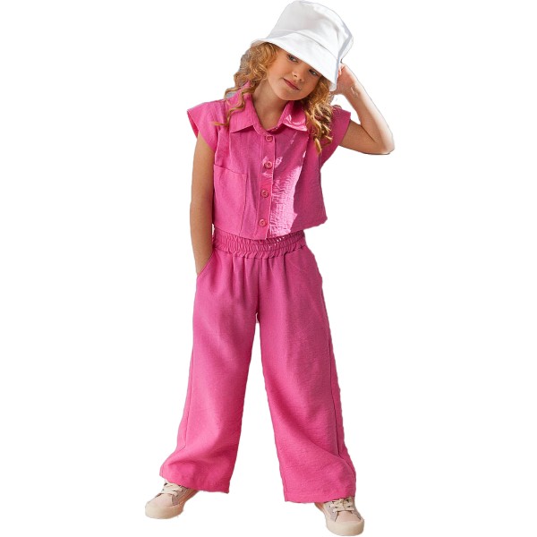 Παιδικό σετ πουκάμισο με παντελόνα φούξια Alice A18042 για κορίτσια (2-12 ετών)