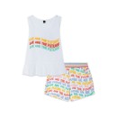 Παιδικό σετ μπλούζα λευκό happy message και σόρτς πολύχρωμο Nath KG02X106W1 για κορίτσια (3-6 ετών)