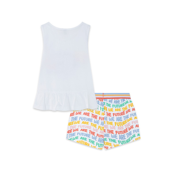 Παιδικό σετ μπλούζα λευκό happy message και σόρτς πολύχρωμο Nath KG02X106W1 για κορίτσια (3-6 ετών)