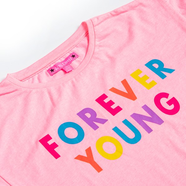 Παιδικό t-shirt forever young ροζ για κορίτσια (3-14 ετών)