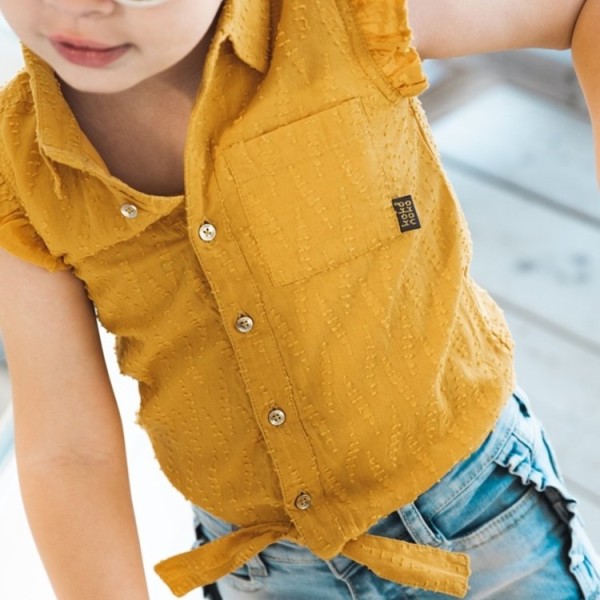 Παιδικό πουκάμισο με δέσιμο μουσταρδί Koko Noko V42952-37 για κορίτσια (4-10 ετών)