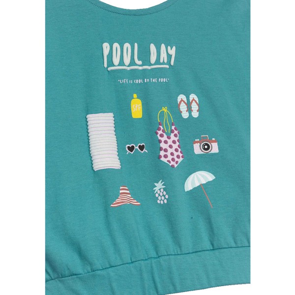 Παιδικό μπλουζάκι κροπ τοπ πετρόλ 'pool day' Tiffosi 10043682 για κορίτσια (7-14 ετών)