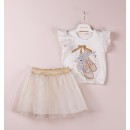 Παιδικό σετ μπλούζα και φούστα τούλινη με γκλίτερ λευκό μπεζ για κορίτσια (1-4 ετών)