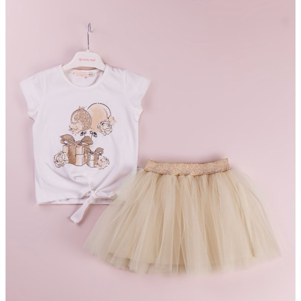 Παιδικό σετ μπλούζα και φούστα τούλινη λευκό μπεζ για κορίτσια (1-4 ετών)