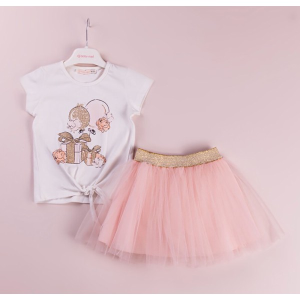 Παιδικό σετ μπλούζα και φούστα τούλινη λευκό ροζ για κορίτσια (1-4 ετών)