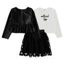 Παιδικό σετ δερμάτινο ζακετάκι φούστα μαύρο για κορίτσια (6-10 ετών)
