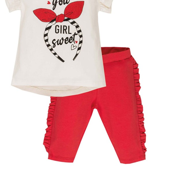 Παιδικό σετ κολάν 'Sweet Girl' κόκκινο-εκρού EMC CO3028 για κορίτσια (3-6 ετών)