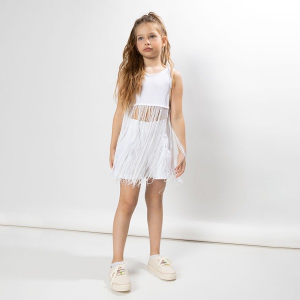 Παιδική μπλούζα κροπ τοπ με κρόσια ριπ λευκό Alice A14121 για κορίτσια (2-12 ετών)
