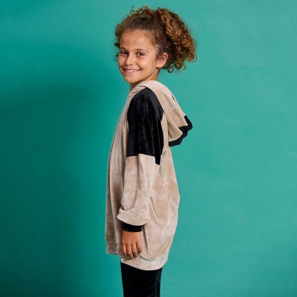 Παιδική μπλούζα βελούδο μπεζ μαύρο Melin Rose MRW24-0327 για κορίτσια (4-14 ετών)
