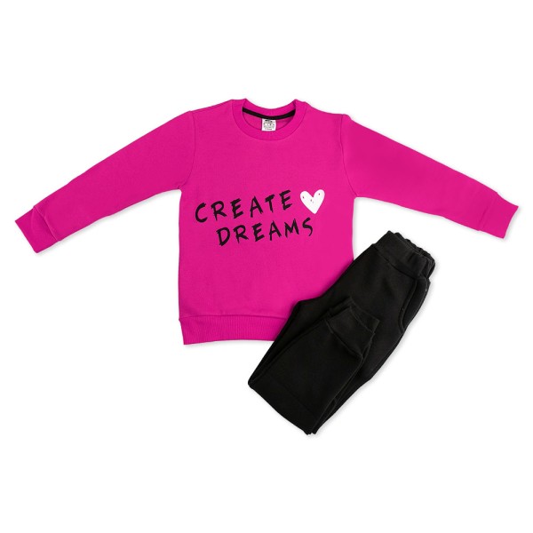 Παιδικό σετ φόρμας φούτερ 'Create Dreams' φούξια-μαύρο για κορίτσια (6-14 ετών)