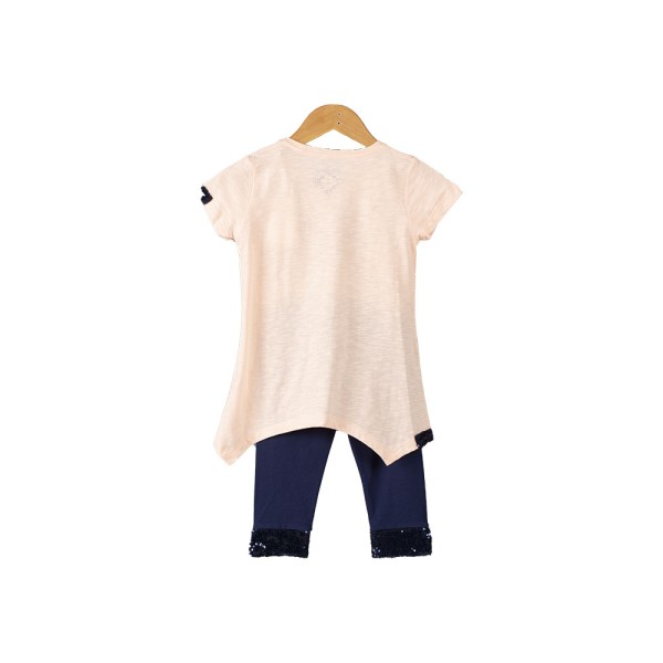 Παιδικό σετ t-shirt με κολάν σομόν-μπλε για κορίτσια (5-7 ετών)