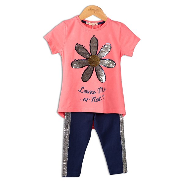 Παιδικό σετ t-shirt με κολάν ροζ-μπλε για κορίτσια (5-8 ετών)