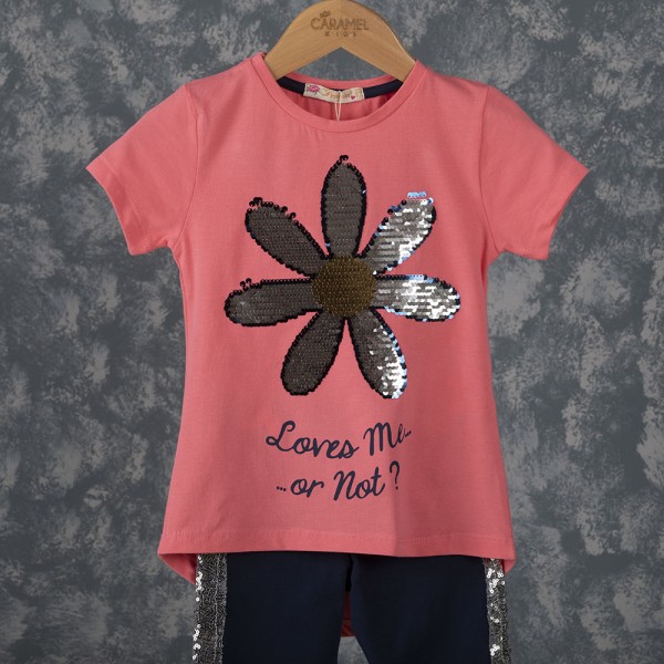 Παιδικό σετ t-shirt με κολάν ροζ-μπλε για κορίτσια (5-8 ετών)