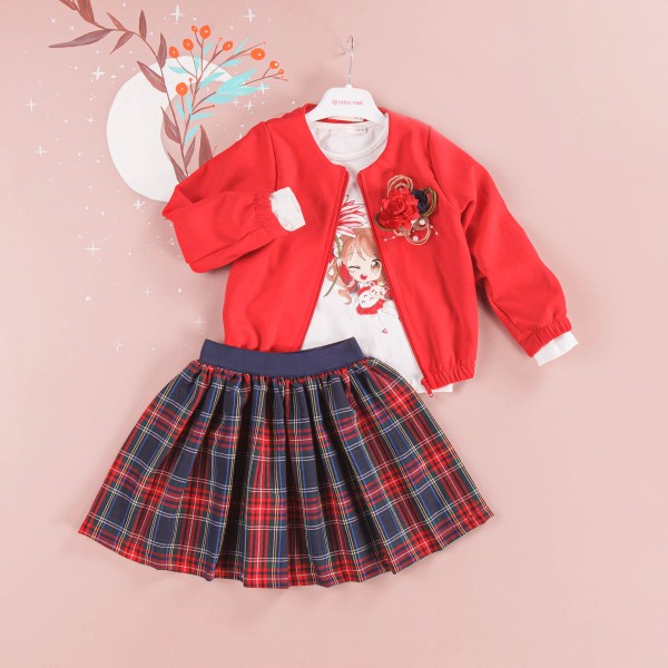 Παιδικό σετ ζακέτα μπλούζα φούστα κόκκινο-μπλε για κορίτσια (1-4 ετών)