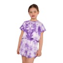 Παιδικό κοντομάνικο σετ φόρμας tie-dye λιλά για κορίτσια (2-12 ετών)