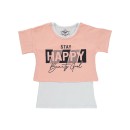 Παιδικό σετ μπλούζες 'STAY HAPPY' σομόν για κορίτσια (10-14 ετών)