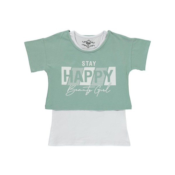 Παιδικό σετ μπλούζες 'STAY HAPPY' βεραμάν για κορίτσια (10-14 ετών)
